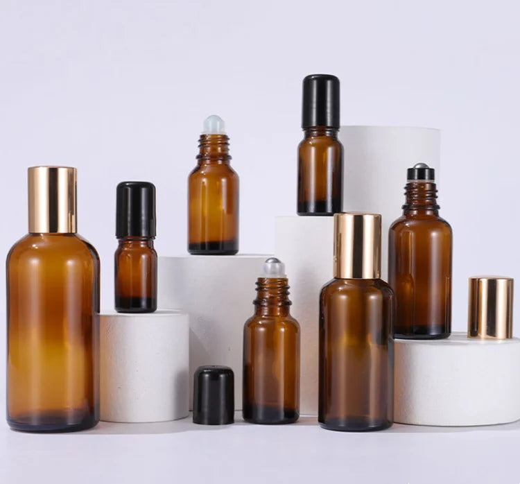 Empty Amber Glass Essential Oil Dropper Bottle With Gold Dropper 10Ml 30Ml 60Ml 100Ml Amber Round Glass Bottle With Dropper