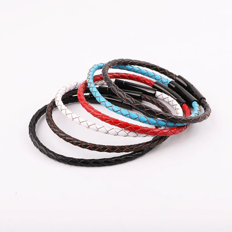 Cute Fashion Stainless Steel Clasp 4mm Real Genuine Leather Bracelet Women Men Bangle Jewelry