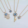 SC Wholesale Hot Sale Gold Plated Necklace Diamond Zircon Evil Blue Eye Fatima Hamsa Hand Pendant Necklace for Women