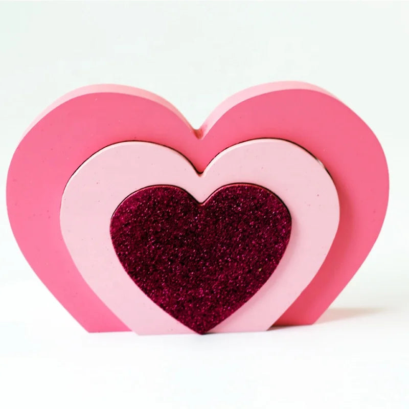 Handmade Printed Wooden Heart Block for Home & Wedding Decoration MDF Material for Valentine's Day Anniversary