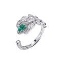 925 Silver Luxury Rhodium Plated Green Zircon Pear Cut Pave Setting Open Cocktail Ring for Women