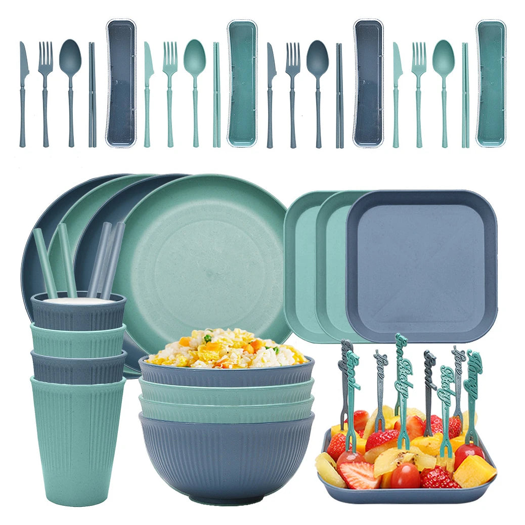 Luxury Dinner Set Microwave Safe Eco Plastic Wheat Straw Flatware Dishes Plates Dinnerware Set for Home