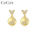 CZCITY 2026 Fashion Korean Cute Designer Gold Plated S925 Sterling Silver CZ Gold Butterfly Earrings
