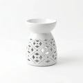 Minimalist White Ceramic Essential Oil Burner - Hollow Floral Design Candle Aroma Diffuser for Home Decor & Spa