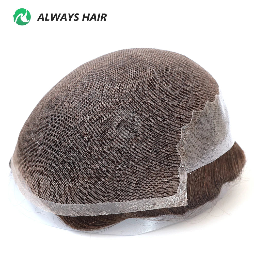 Natural Indian Hair French and PU Q6 Men Toupee Hand Tied Hair Patch for Men