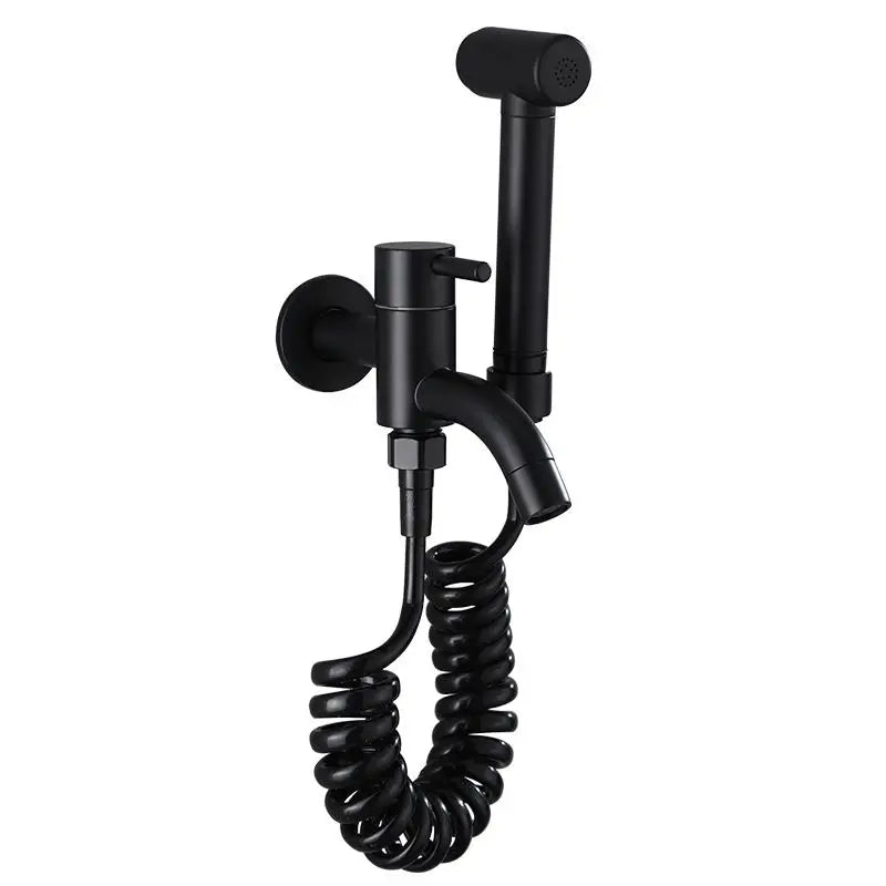 Solid Brass Bathroom Bidet Sprayer Hand Held Vertical Spray Hot/Cold Water Valve Adjustable Pressure Easy Installation Black