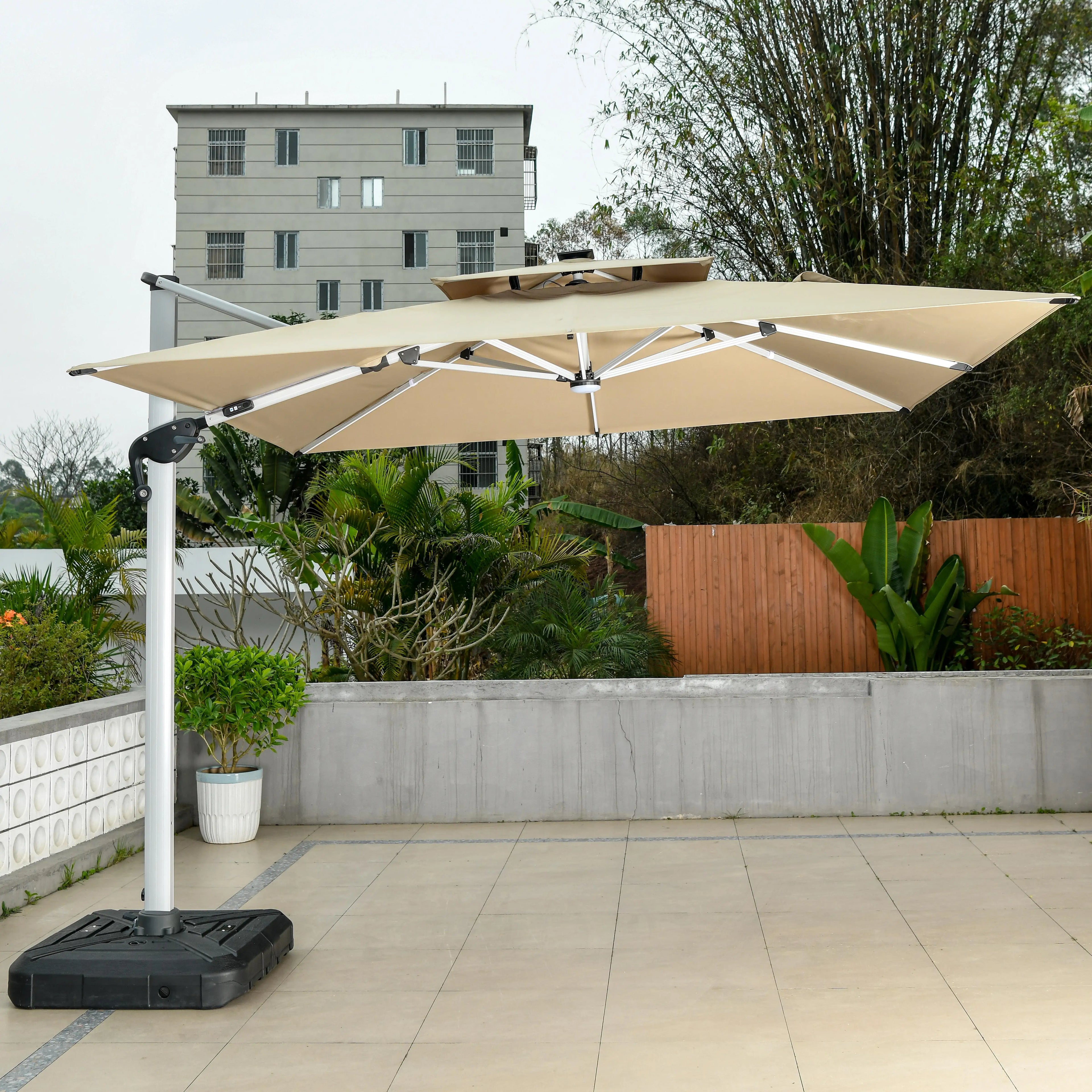 High-end Waterproof Double Canopy Outdoor Umbrella Beach Aluminum Cantilever Garden Parasols Patio Umbrellas