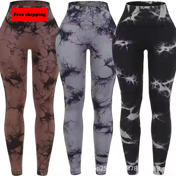 Hot Sale Tie Dye Peach Hip High Waist Yoga Pants Slim Scrunch Butt Quick Drying Breathable Gym Fitness Yoga Sports Leggings