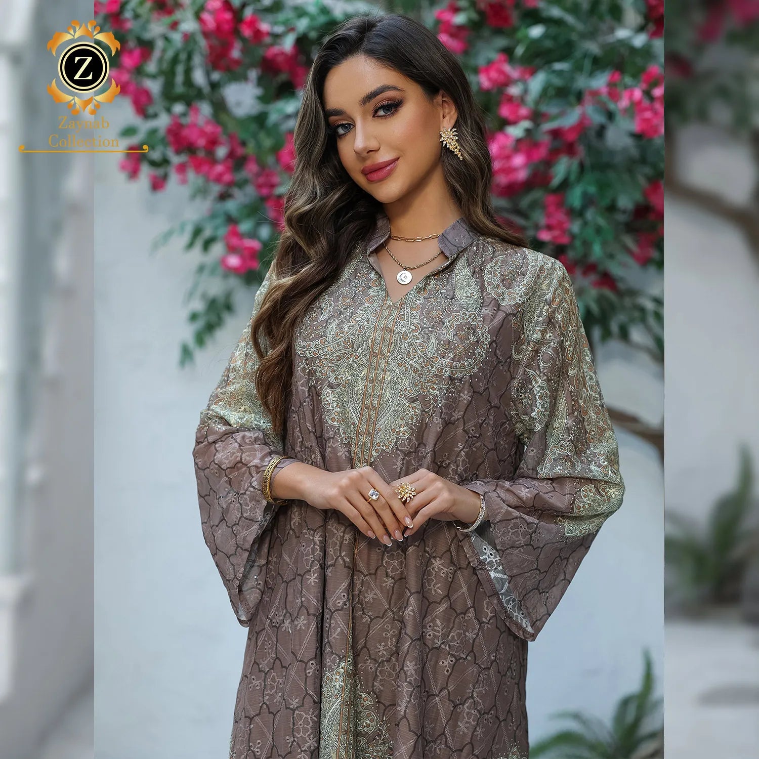 Zaynab Elegant Abaya Turkish Dresses Women Abaya Modern Satin Crystal Dress Front Open Moroccan Elegant Abaya