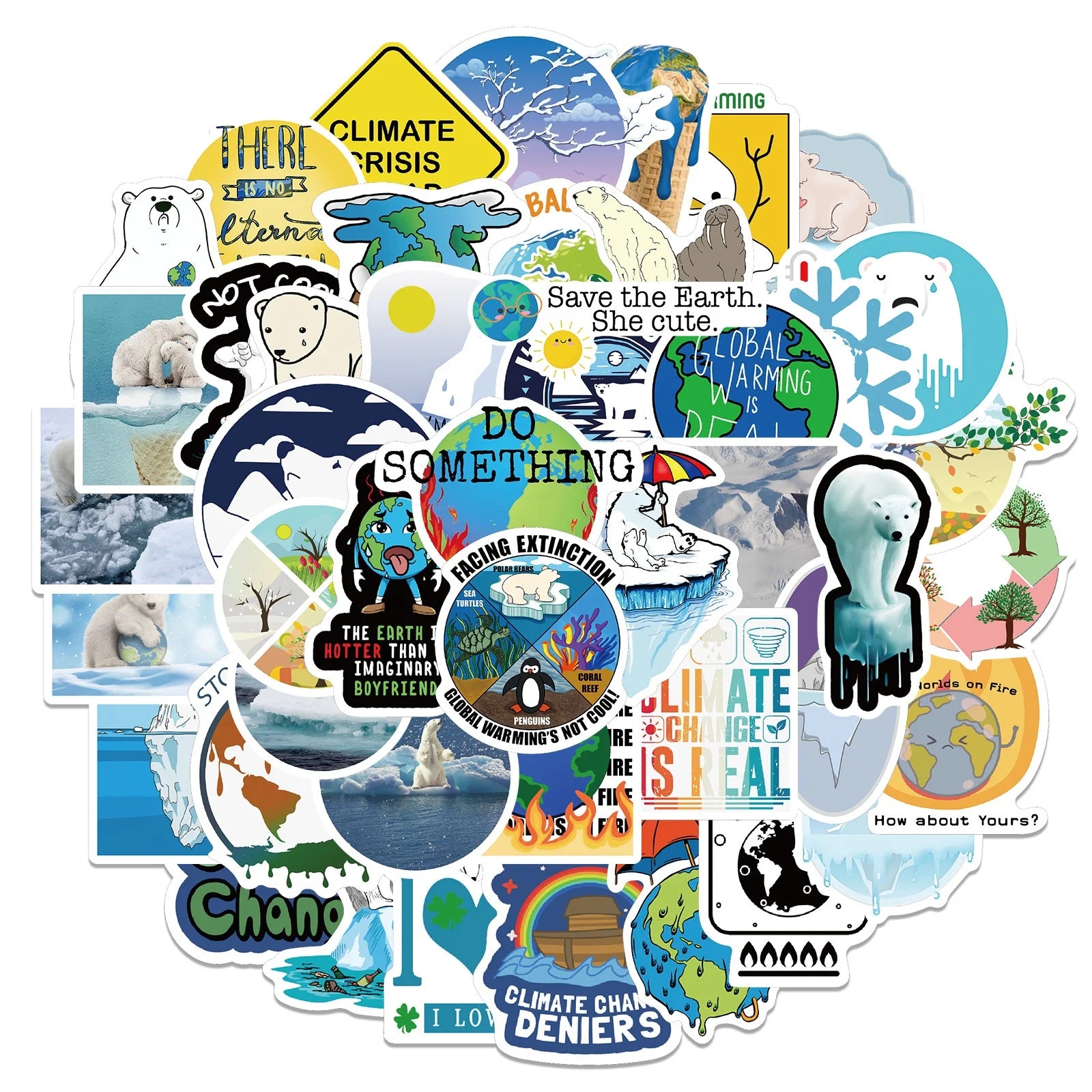 50Pcs Protect the Earth Global Climate Label Sticker for Girl Student Home Wall Car Luggage Laptop Diy Washi Stickers