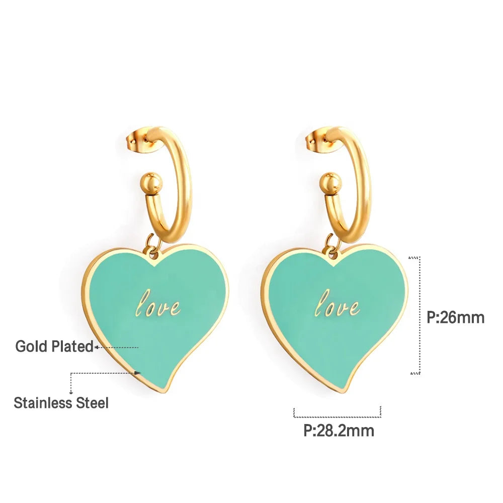 Customizable Name 18K Gold Planted Love Heart Earrings Letter Stainless Steel Jewelry Trendy Dangle Hoop Earrings for Gift