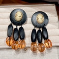 Wholesale Fashion Jewelry Vintage Middle Ancient Knot Metal Staggered love Ear Round Shaped Wooden Beaded Tassel Earrings