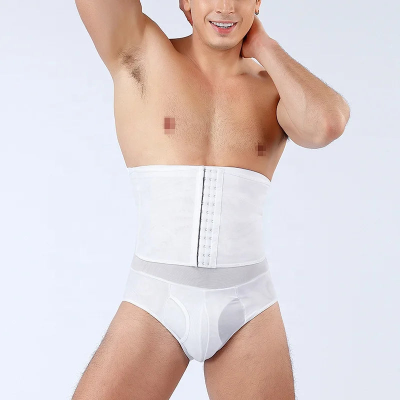 2023 New High Waist Shapewear for Men Breathable Double Layer Plastic with Waist Lift Hip Anti-roll Leg Edge Knitted Shapewear