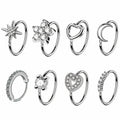 European American Hot Sale Rhodium Plated Copper Nose Ring Love Moon Starfish Crown with Zircon Nose Piercing Ornaments