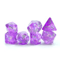 Wholesale 16mm Purple  Dice Dnd Rpg Polyhedral 7pcs Set Resin Dice With Silver Number Cheaper Round Dice
