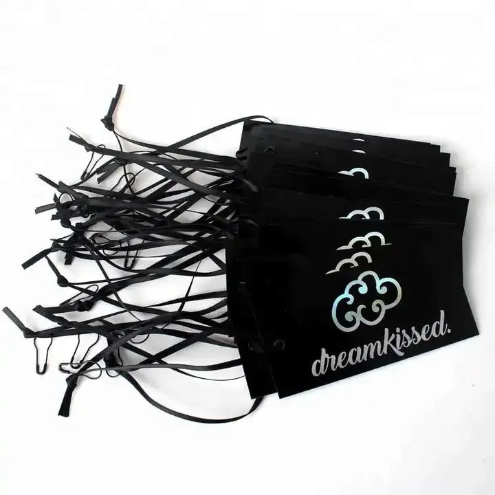 Labels Design Custom Printed Hologram Foil Name Logo Clothing Paper Hang Tags With Ribbon String