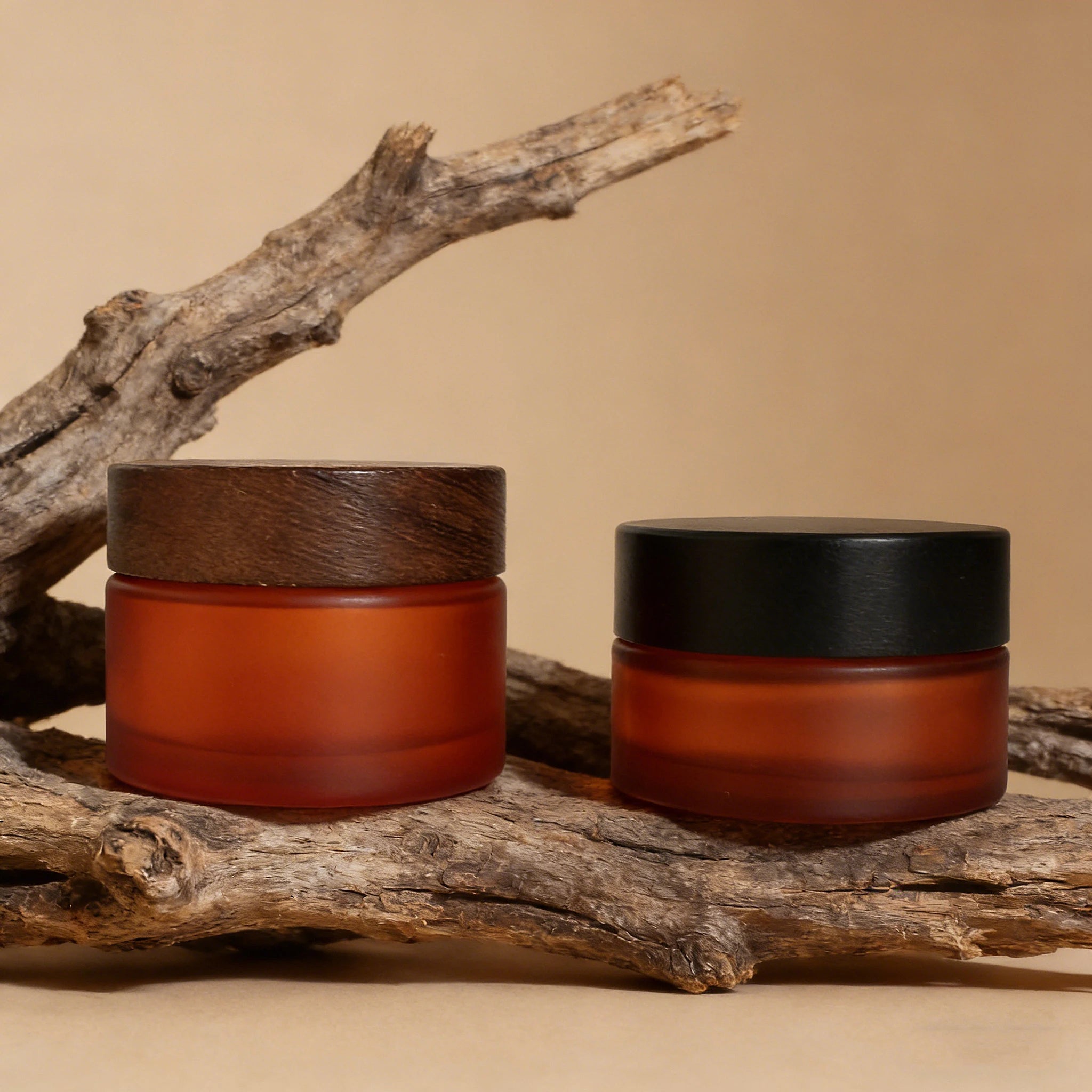 5ml 15ml 30ml 50ml 100ml 200ml Frosted Amber Bamboo Packaging Cosmetic Cream Glass Jar with Bamboo Wood Lid
