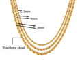 Waterproof Gold Rope Chain Necklace for Men Women Hiphop Stainless Steel Gold Plated 3/4/5mm Rope Chain Necklace Wholesale