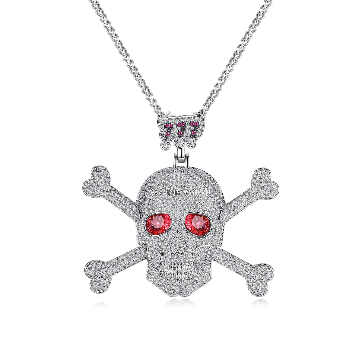 JINSE Hip Hop Jewelry Necklace Woman/Man Fashion One Head and Two Bones Pendant 30in Twist Jewelry 3A Copper Zircon Necklace