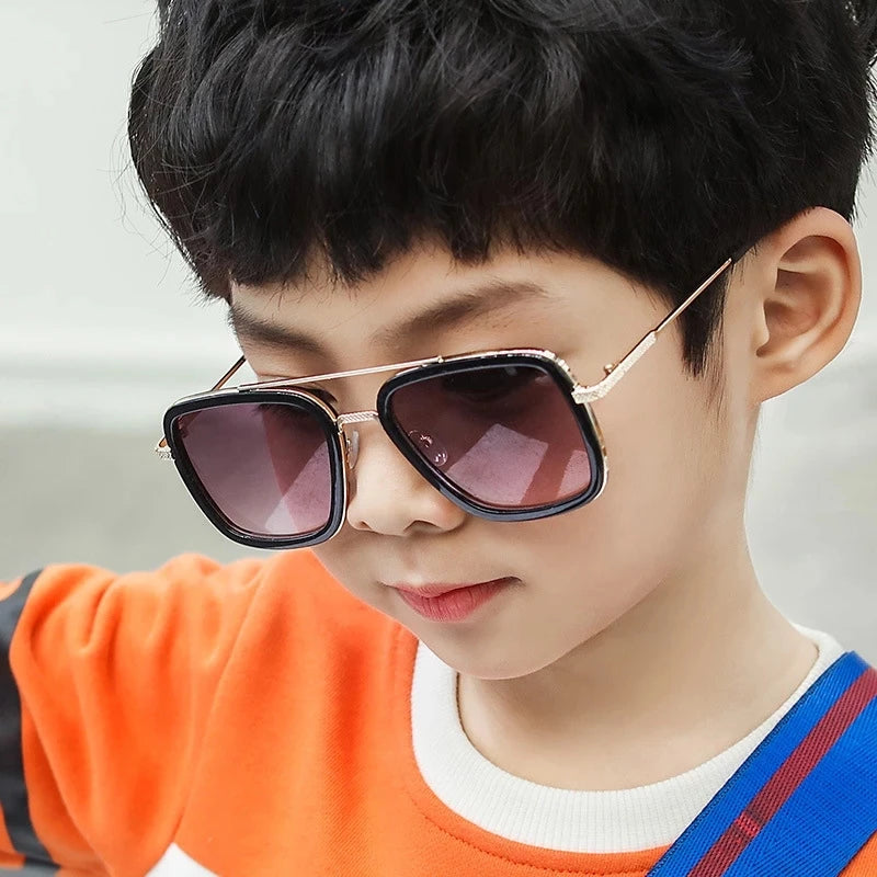 2025 Kids Sunglasses Boys Girls Retro Punk Steampunk Brand Designer Goggles Alloy UV400 Tony Stark Iron Man Gafas De Sol