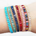Classic Colorful Rectangle Cz Cubic Zirconia Tennis Bracelet 18k Yellow Gold Plated 6mm Rainbow Tennis Chain for Women and Girl
