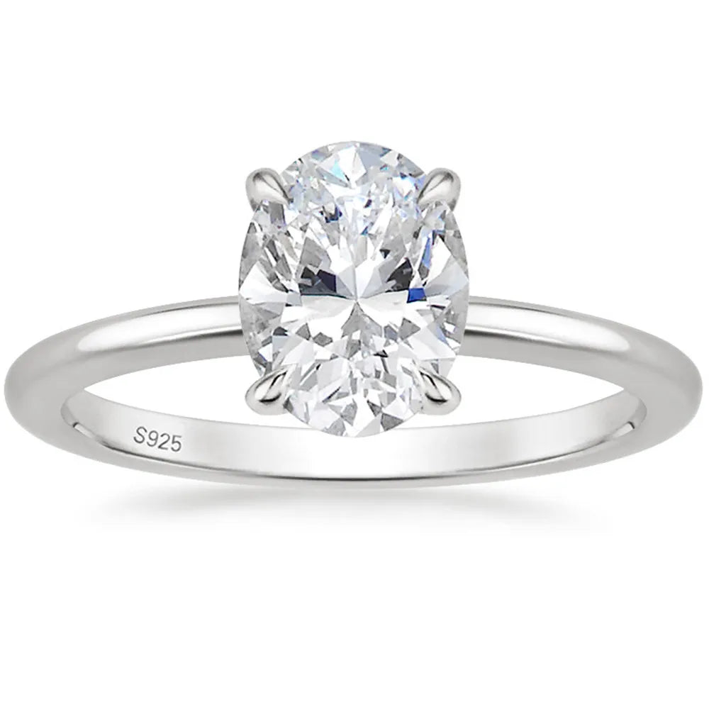 OAHLAN Fashion Fine Jewelry Engagement Silver Rings 925 Sterling Oval Cut 3CT Moissanite Rings for Women Wedding Gifts