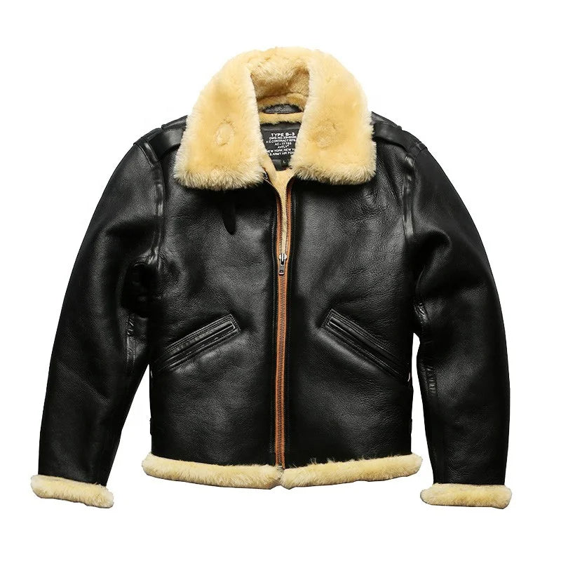 Winter B6 Bomber Sheepskin Fur Jacket Outdoor New Fashion Men's Genuine Leather Coats