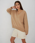 VSCOO Custom Wholesale Women's Oversize Plus Size V Neck Pullover Sweater Hot Sale Casual Long Sleeve Solid Color Knitted Veneer