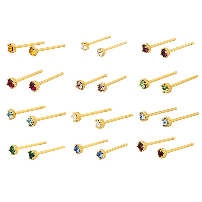 Fashion S925 Sterling Silver Gold Plated Earrings Cubic Zirconia Stud Earring CZ Bezel Setting Crown Stud Earring