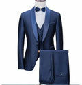 Trendy Navy Blue Mens Suits 3 Pieces Formal Business Blazer Tuxedos Shawl Lapel for Wedding Groom Man ( Jacket+Vest+Pants)