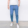 China Factory Custom Wholesale Hip Hop Pencil Pants Breathable Denim High Waist Drawstring Solid Color Men's Tight Jeans