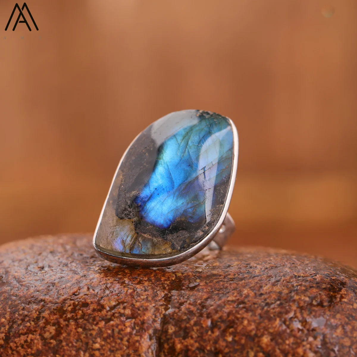 Flash Labradorite Ring Healing Natural Stone Silver Rings for Men Jewelry