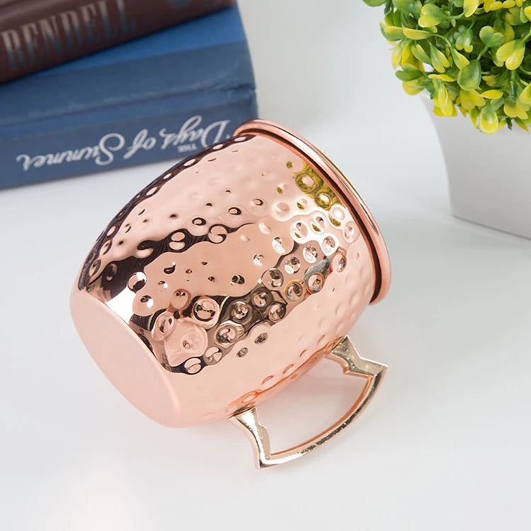 Bar Tools Durable Stylish Solid Stainless Steel Metal Handle Hammered Copper Plating Moscow Mule Beer Mug