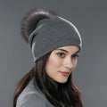 RTS Winter Knitted Beanie Hat With Real Fur Pom Pom Hats for Women Factory Cashmere Wool Knit Hat Wholesale