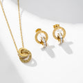 YF2425 Wholesale Jewelry Set 18K PVD Gold Plated Stainless Steel Zircon Roman Numeral Pendant Lucky Necklace Earrings Set