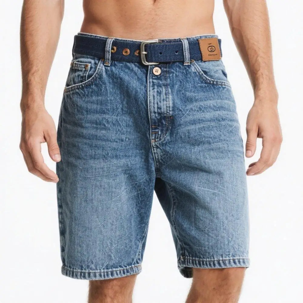High Quality Custom Logo Men's Baggy Denim Shorts Plus Size Casual Street Wear with Button & Belt Decoration Summer Collection
