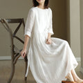 Wholesale 2026 New Summer Style Ramie White Cotton Hemp High Waist Slim Literary Loose Round Neck Women's Dress