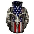 Fitspi  Flag and Deer Skull Fashion 3d Sweater New Space Suit Spring Autumn Long Sleeve Hooded Sweater Hoodie Sweatshirt