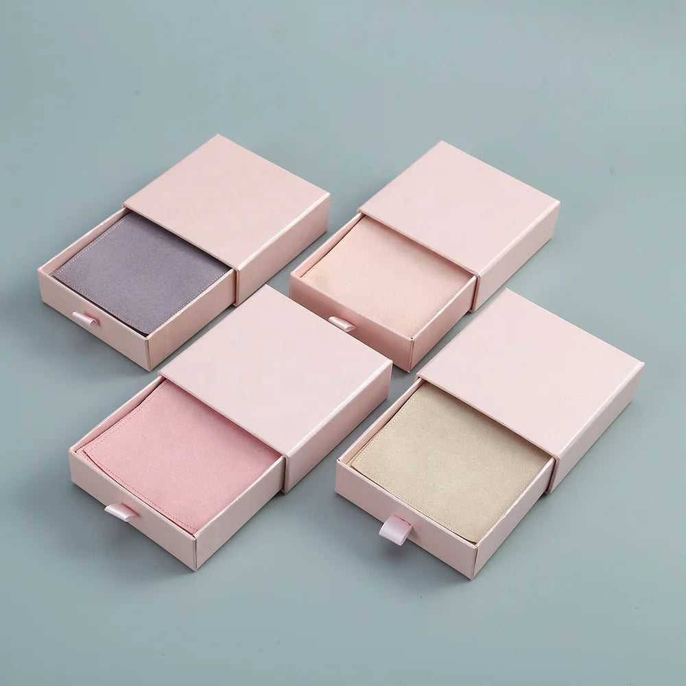 Cheap Factory-Produced Cardboard Gift Boxes with Suede Microfiber Pouch Bag Paper Necklace Boxes for Jewelry