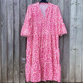 S-3XL New Women's Leopard Print Dress V-neck Loose Fitting Dress