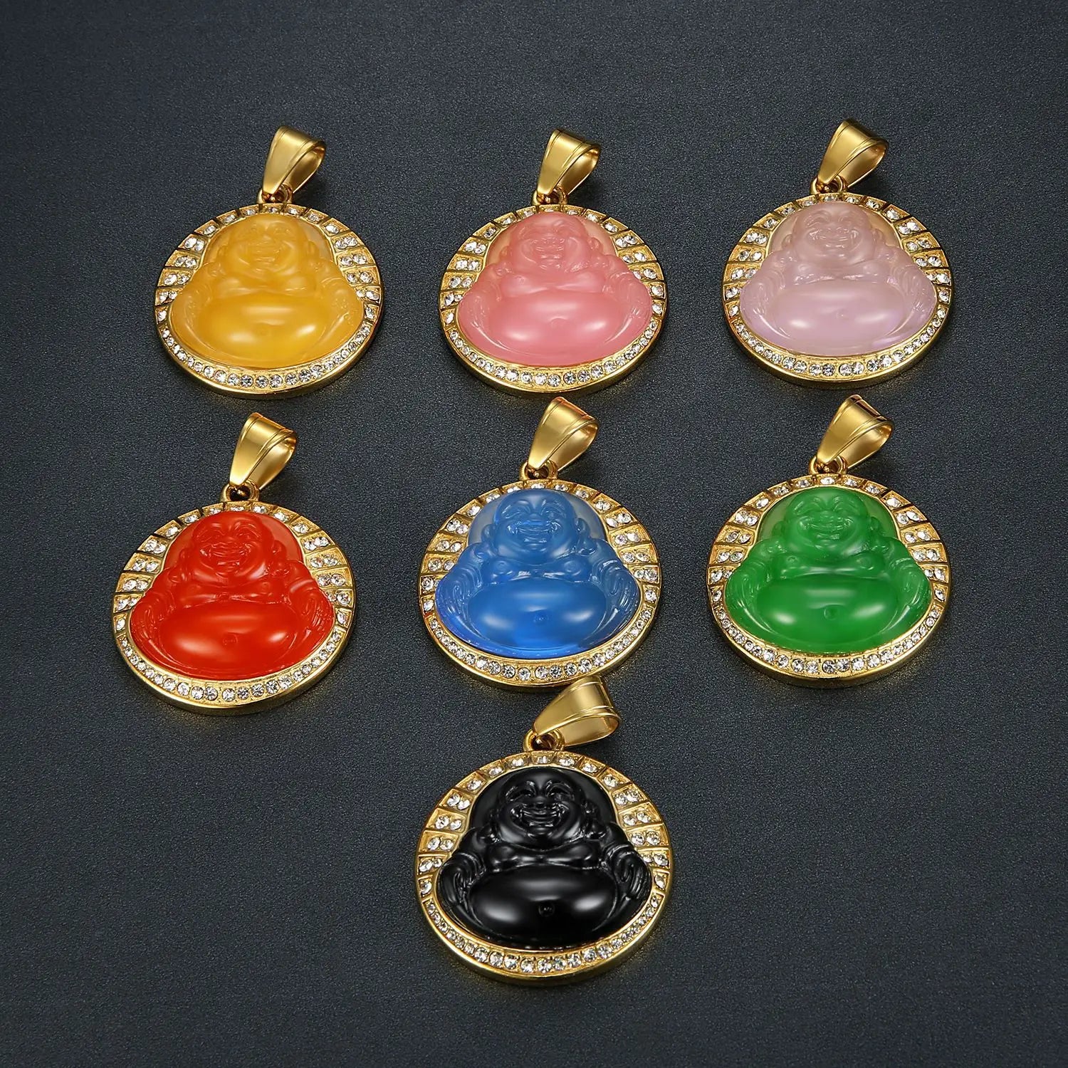 316 Stainless Steel Maitreya Buddha Pendant Creative Round Laughing Buddha Diamonds 18K Gold Plating New Style Colorful Resin