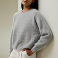 China Jumper Supplier Custom Knit Fuzzy Mohair Pullover Knitwear Ladies Angora Mongolia Brush Wool Cashmere Sweater for Women