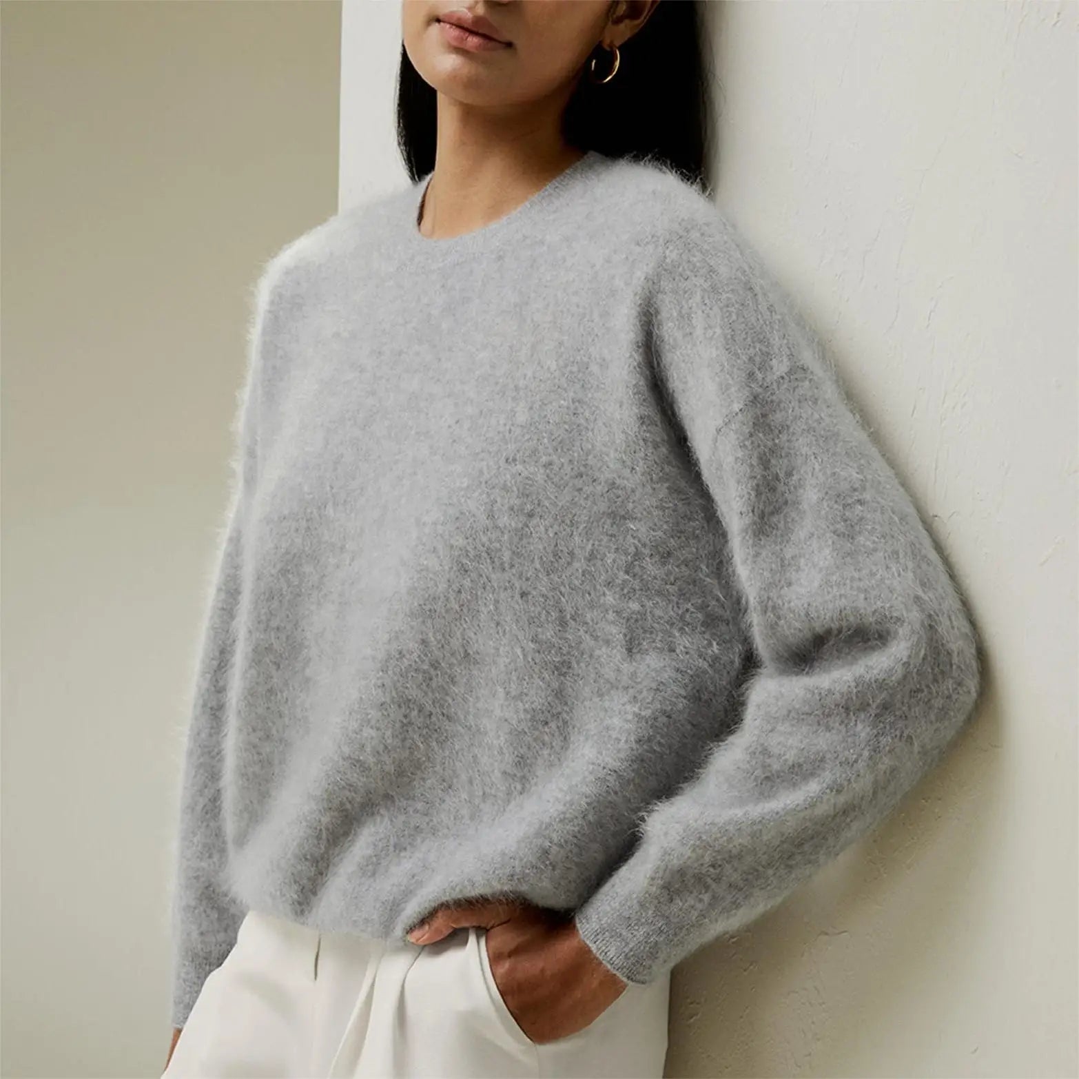China Jumper Supplier Custom Knit Fuzzy Mohair Pullover Knitwear Ladies Angora Mongolia Brush Wool Cashmere Sweater for Women