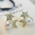 Playful and Dynamic New 6-7mm Natural Freshwater Pearl Earrings Star Moon Design Stylish Jewelry