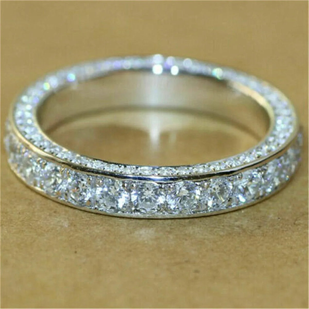 Fashion Women Plating Silver Wedding Rings Round Cut White Sapphire Ring Jewelry Gift Size 5-10