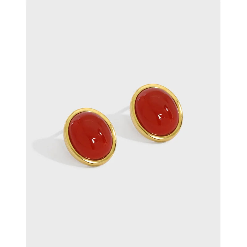 S925 Sterling Silver Luxury Stud Earrings Vintage Natural Red Agate Statement Earrings Fine Jewelry Earrings Women