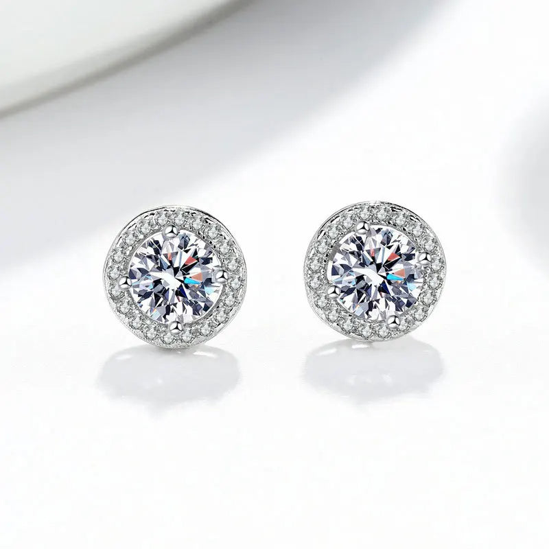 SPJ Wholesale D VVS Grade 1Ct 6.5mm Round Cubic Zircon Earring 925 Sterling Silver Rhodium Plated S925 Moissanite Stud Earrings
