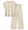 2024 European and American Women's Knitted Casual Suit Sleeveless Vest Knitted Sweater+Wide Leg Pants Two-Piece Set
