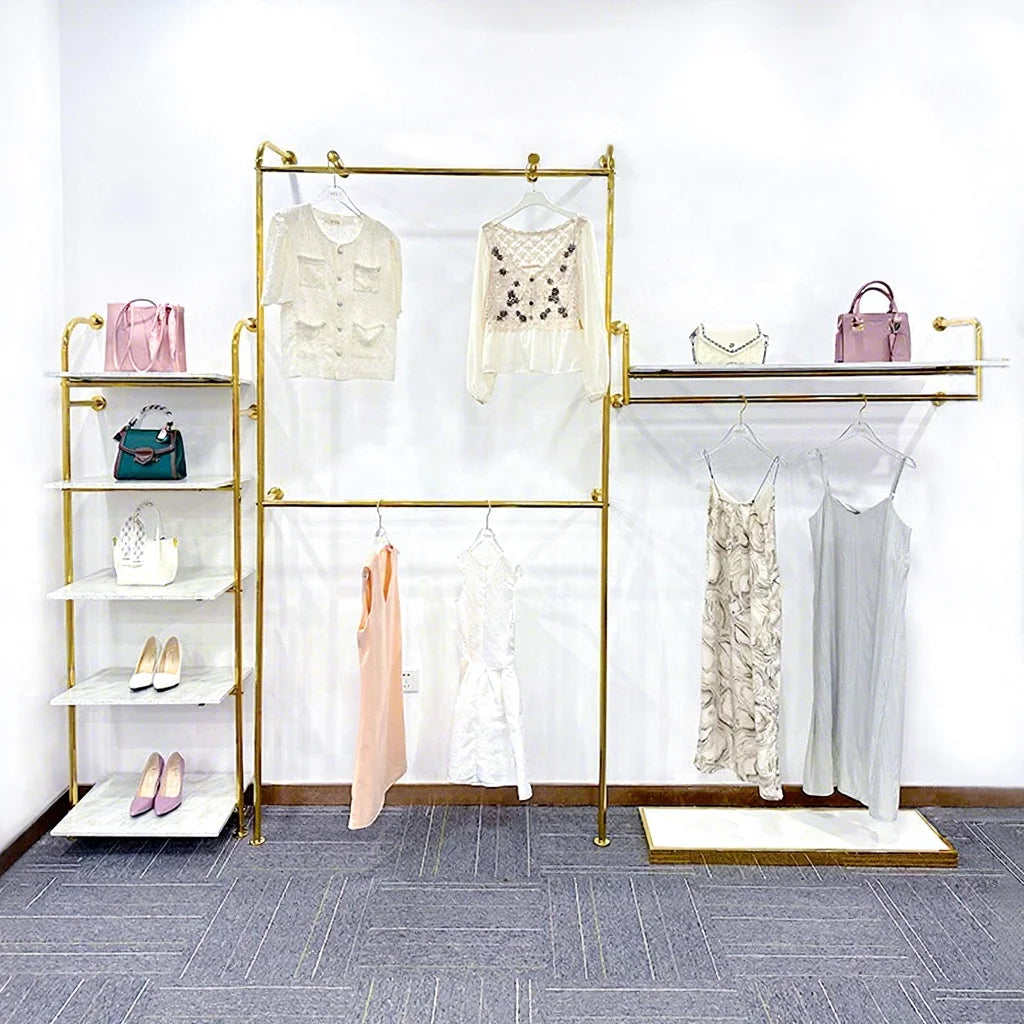 Popular Products Vintage Women Clothing Display Stand Gold Clothing Display Rack for Retail Clothes Display Stand for Shop
