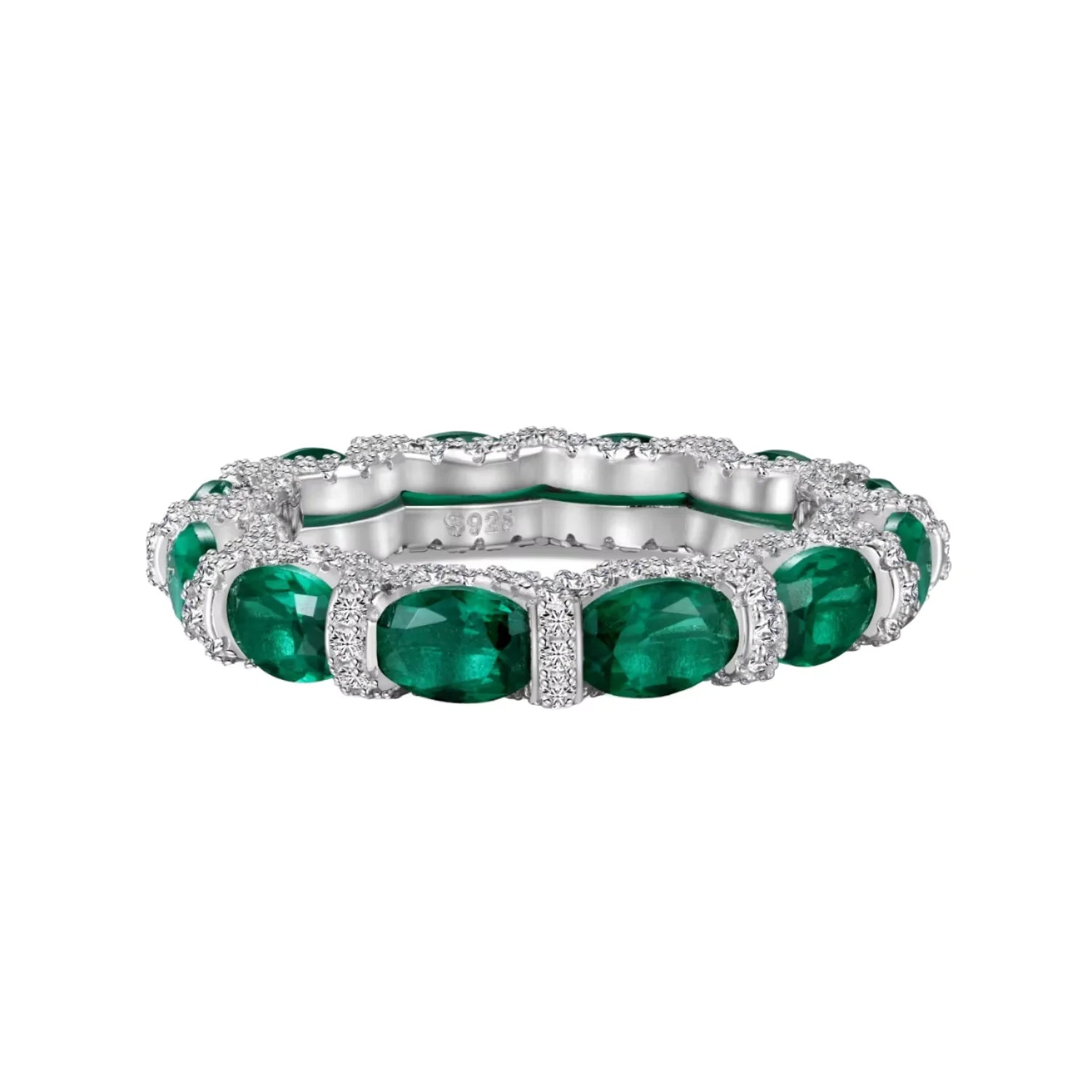 5 Stone Eternity Ring Sterling Silver Emerald Jewelry Sets for Women Emerald Costume Rings